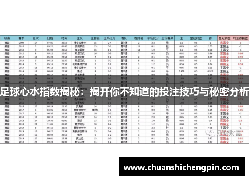 足球心水指数揭秘：揭开你不知道的投注技巧与秘密分析